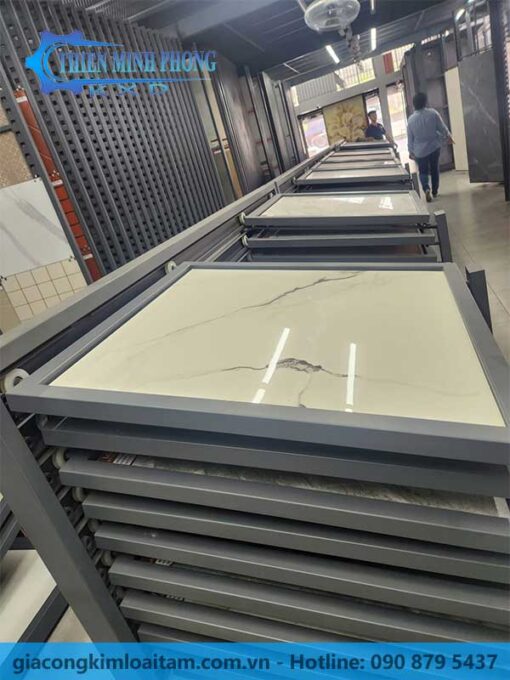 Kệ Lùa Ngang Tầng 20 Lá Trưng Bày Gạch 600x600mm & 800x800mm | Thiên Minh Phong
